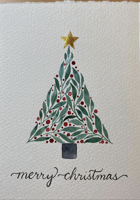 Simple Watercolour Christmas Card Ideas, Simple Christmas Cards Watercolour, Hand Painted Cards Ideas Simple, Christmas Card Art Watercolor, Holiday Cards Watercolor, Homemade Christmas Cards Watercolor, Christmas Watercolor Cards Simple, Christmas Cards Watercolor Simple, Christmas Watercolour Painting