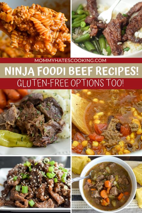 Use your Ninja Foodi to make these EASY Ninja Foodi Beef Recipes, most of which can also be made gluten-free too! Beef Ninja Foodi Recipes, Ninja Foodi Beef Stew, Bbq Beef Short Ribs, Beef Burrito Recipe, Beef Fried Rice, Gluten Free Meatballs, Beef Fajitas, Best Beef Recipes, Beef And Potatoes