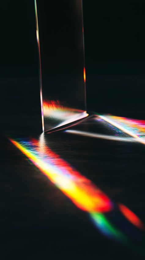 Rainbow light refraction, hyper-realistic photo, dark background, iridescent, opalescent, holographic, hologram texture. - Vave BG Rainbow Light Aesthetic, Metal Reflection, Brand Moodboard, Light Refraction, Reflected Light, Iron Sights, Rainbow Light, Dark Background, Light Reflection