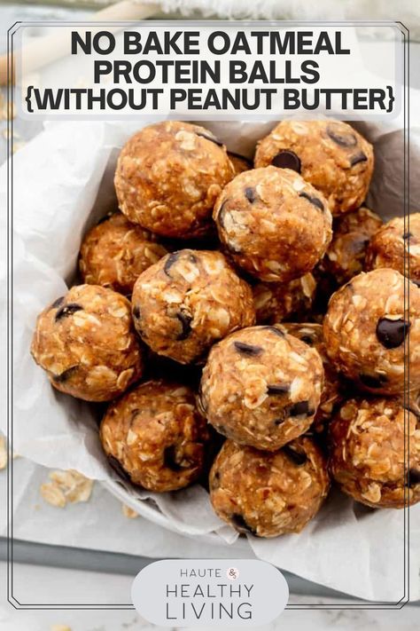 Protein Balls Without Peanut Butter, Protein Items, Chocolate Chip Protein Balls, Oatmeal Protein Balls, Almond Butter Protein Balls, No Bake Oatmeal, Bake Oatmeal, Oatmeal Balls, Oatmeal Protein