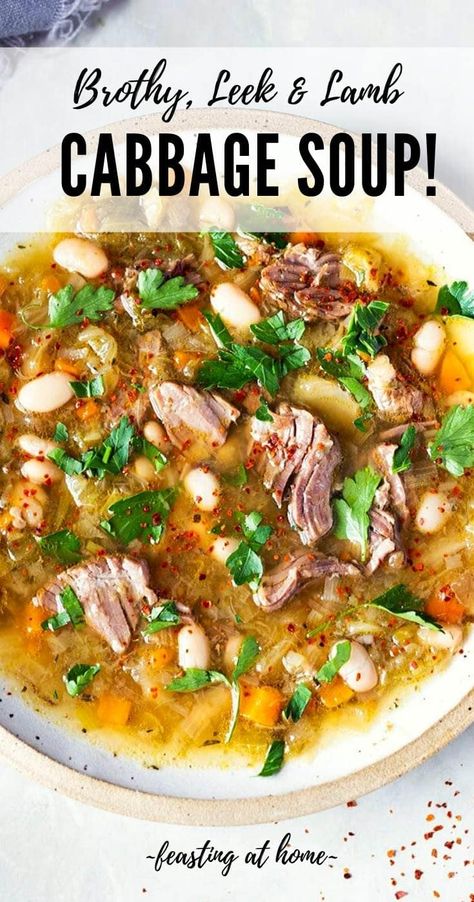 Soup With Ground Lamb, Lamb Vegetable Soup, Leek And Cabbage Soup, Lamb And Cabbage Stew, Lamb Broth Recipes, Cabbage Leek Soup, Lamb Soup Recipes, Soup Dinner Recipes, Brothy Soups