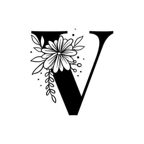 Letter V script psd floral alphabet | free image by rawpixel.com / Tvzsu Botanical Capital Letter, V Letter Images, V Letter Tattoo, V Alphabet, Letter Pattern Design, V Tattoo, Alphabet Typography, Floral Font, Floral Alphabet