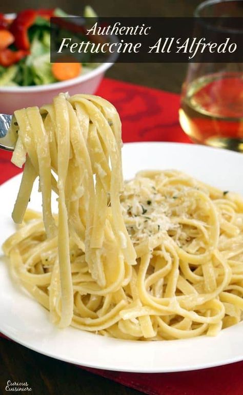 Three ingredients is all you need for authentic Fettuccine Alfredo. It's a dish that just goes to show you can't beat simplicity! | www.CuriousCuisiniere.com Italian Alfredo Sauce Recipe, Italian Alfredo, Alfredo Recipes, Fettucini Alfredo, Alfredo Sauce Recipe Homemade, Fettuccine Alfredo Recipes, Alfredo Sauce Recipe, Italian Recipe, Alfredo Recipe