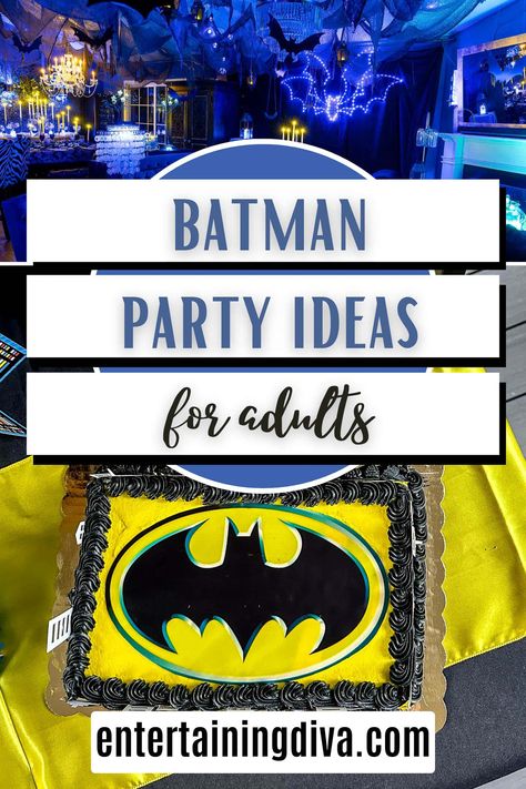 Batman Party Ideas For Adults | Parties Batman Themed Birthday Party Decoration, Batman Party Foods, Batman Party Games, Batman Party Ideas, Halloween Scene Setters, Batman Party Supplies, Batman Party Decorations, Batman Themed Birthday Party, Asylum Halloween