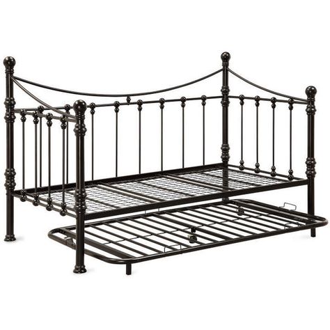 Quinn Metal Twin Daybed with Trundle ❤ liked on Polyvore featuring home, furniture, sofas, metal day bed, metal daybed, metal furniture, metal trundle daybed and trundle day beds Trundle Daybed, Big Lots Furniture, Black Iron Beds, Black Daybed, Metal Daybed With Trundle, Day Bed Frame, Twin Daybed With Trundle, Bed Metal, Twin Daybed