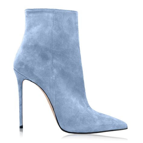 Identità Stivaletti SEKI SCAMOSCIATO AZZURRO Short Suede Boots, Suede Shorts, Blue Boots, Womens Stilettos, Fancy Shoes, Pointed Toe Boots, Pretty Shoes, Shoe Lover, Blue Suede