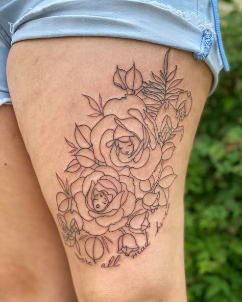 Alice In Wonderland Roses Tattoo, Disney Concept Art Sketches, Painting The Roses Red Tattoo, Disney Flowers Tattoo, Alice Flowers Tattoo, Subtle Alice In Wonderland Tattoo, Alice In Wonderland Flower Tattoo, Disney Flower Tattoo, Disney Floral Tattoo