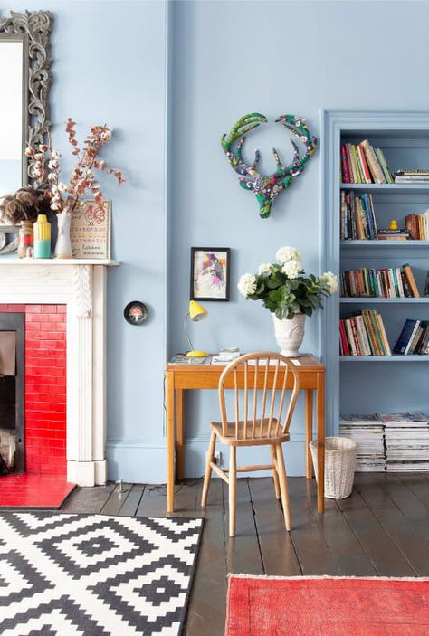 Blue Wall In Kitchen, Blue Living Room Color Scheme Walls, Vibrant Paint Colors, Green And Blue Interior Design, Bedroom Light Blue Walls, Lulworth Blue, Danish Room, Craig And Rose Paint, Scottish Homes