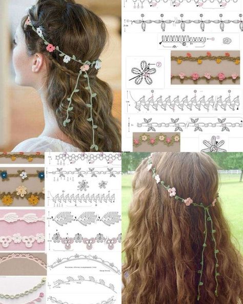 Crochet Headpiece Pattern, Crochet Tiara Free Pattern, Crochet Hair Accessories Free Pattern, Crochet Flower Crown, Crochet Tiara, Crochet Hair Accessories, Bag Pattern Free, Crochet Hair, Floral Headbands