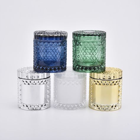 GEO Cut Glass Candle Jars With Lids,AQL plus 6 strict and sunny QC test standards Candle Jars Wholesale, Glass Candle Jars, Glass Jar Candles, Candle Jar, Silver Glass, Luxury Candles, Glass Vessel, Glass Candle Holders, Glass Candle