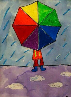 ❤ Art 2nd Grade, Grade 1 Art, Classe D'art, First Grade Art, 2nd Grade Art, Secondary Colors, 3rd Grade Art, Classroom Art Projects, Umbrella Art