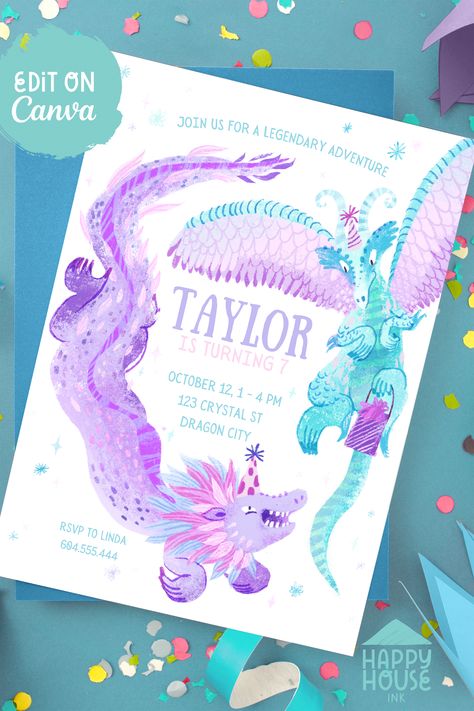 Girl Dragon Birthday Party, Girls Dragon Birthday Party, Dragon Party Invitations, Dragon Birthday Invitations, Dragon Themed Birthday Party, Dragon Birthday Party, Dragon Birthday Parties, Magical Birthday, Ice Dragon