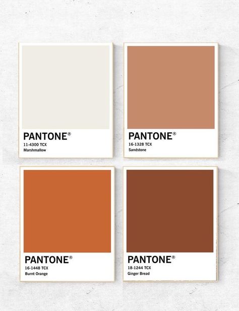 Pantone Brown, Pantone Wall Art, Art Set 4, Pantone Wall, Orange Pantone, Boho Colors, Pantone Palette, Pantone Colour Palettes, Colors Wall