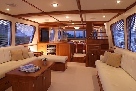 Small Yacht Interior, Yacht Interior Decor, Boat Renovation, Boat Remodel, Cabin Cruiser Boat, Hatteras Yachts, Boat House Interior, Boat Interior Design, Houseboat Living