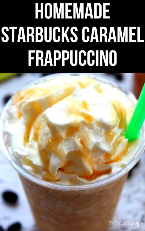 Homemade Frappuccino Recipe, Caramel Frappuccino Recipe, Homemade Frappe, Caramel Frappe Recipe, Caramel Homemade, Starbucks Caramel Frappuccino, Flavored Coffee Recipes, Starbucks Frappuccino Recipe, Frozen Coffee Drinks