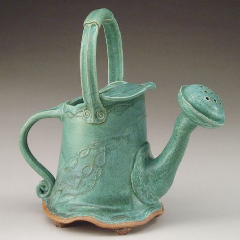 Ceramic Watering Can Pottery, Ceramic Water Pitcher, Watering Can Aesthetic, Pottery Watering Can, Clay Watering Can, Fantasy Ceramics, Watering Can Ceramic, Ceramic Watering Can, Garden Ceramics