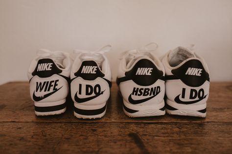 Bride And Groom Matching Sneakers, Bride And Groom Nikes, Bride And Groom Sneakers, Sneakers For Bride And Groom, Wedding Sneakers For Bride And Groom, Sneakerhead Wedding, Customise Shoes, Sneakers For Bride, Casual Wedding Suit