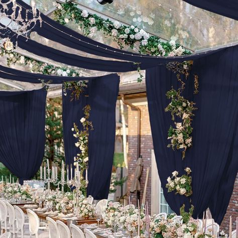 PRICES MAY VARY. ✿【Size - Ceiling Decorations for Wedding】Package includes 6 panels navy blue ceiling drapes for weddings. Size of each panel is 5FT( 60 inches) width by 10FT( 120 inches) length covering a total area of 30ft width x 10FT length. This wedding arch draping fabric can help your party to create a warm and elegant scenes. ✿【Elegant Display - Wedding Arch Draping Fabric】Wedding ceiling drapes with semi sheer looking are crafted from premium soft polyester fabric, wrinke-free, silky to Black Wedding Arch, Drapes Wedding, Chiffon Curtains, Sheer Backdrop, Ceiling Drapes, Dark Romantic Wedding, Wedding Drapery, Wedding Arch Draping, Arch Draping