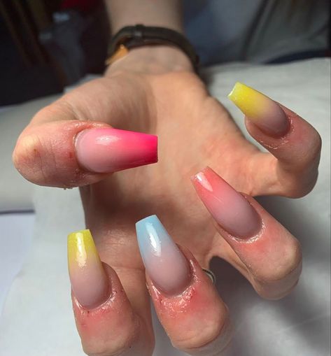 Multicolour Ombre Nails, Multicoloured Nails, Nails Inspo, Ombre Nails, French Nails, Nail Ideas, Nail Inspo, Summer Nails, Nail Colors