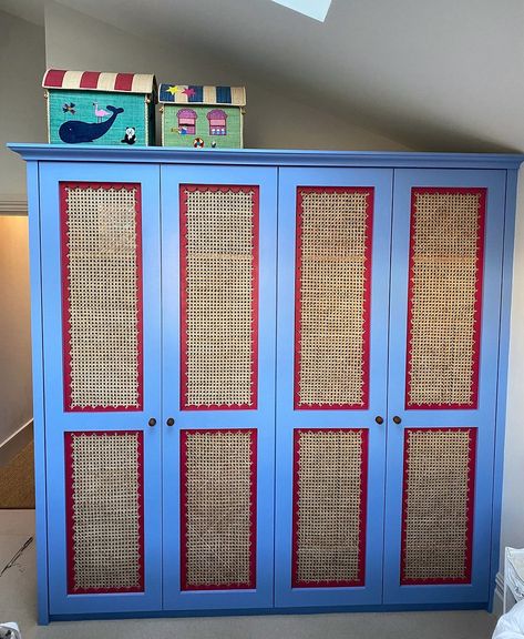 Just love this beauty by Faith! Built in wardrobes for the nursery using our Louli scalloped architrave as a beautiful detail in colour… | Instagram Colourful Eclectic Bedroom, Scallop Painted Door Frame, Blue Scallop Wall, Coloured Wardrobes, Scalloped Wardrobe Doors, Pink Scallop Painted Wall Nursery, Scallop Painted Wall And Wallpaper, Scalloped Bedroom, Wardrobe In Bedroom