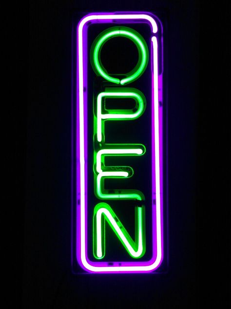 Fallon Vertical Neon Green/Purple  Electric Open Sign No. DD-176114 Purple Green Black Aesthetic, Purple Green Aesthetic, Green And Purple Aesthetic, Purple And Green Aesthetic, Purple And Neon Green, Purple Interior Design, Purple Games, Open Sign, Violet Aesthetic