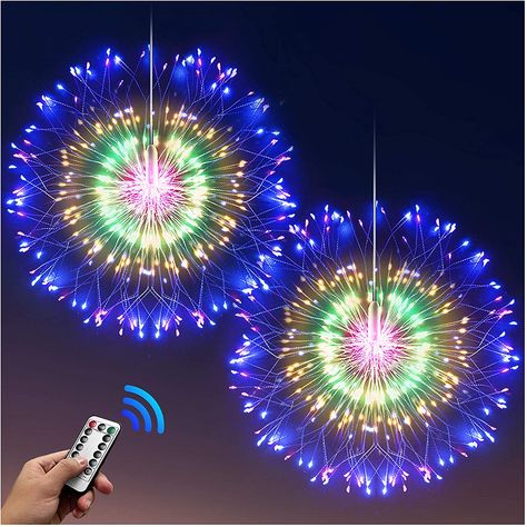 DenicMic Firework Lights Starburst Lights 200 LED Copper Wire Battery Operated Hanging Sphere Lights with Remote, 8 Modes Stars Fairy Ceiling Decorations for Patio Party Wedding Christmas (2 Pack) - - Amazon.com Fairy Ceiling, Starburst Lights, Firework Lights, Mexican Christmas Decorations, Copper Wire Fairy Lights, Wire Fairy Lights, Sphere Light, Starburst Light, Copper Wire Lights