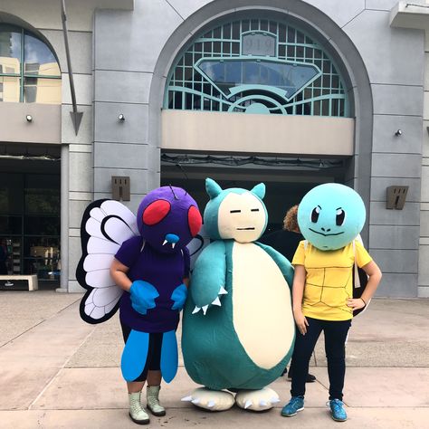 I made these!!! Butterfree, Snorlax, Squirtle group Halloween costumes!! Snorlax Halloween Costume, Butterfree Costume, Squirtle Cosplay, Group Halloween Costumes, Soft Toys, Diy Garden Decor, Backyard Decor, Amazing Gardens, Soft Toy