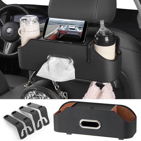 Amazon.com: Sancaral Back Seat Car Organizer - with 2 drink car seat cup holders, a tissue box holder for the car, and a multifunctional car storage box with 2 hooks, perfect for kids and travel...（Beige） : Automotive Back Seat Organizer, Car Travel Accessories, Backseat Organizer, Car Storage Box, Backseat Car Organizer, Divider Design, Car Seat Organizer, Car Back Seat, Safe Driving