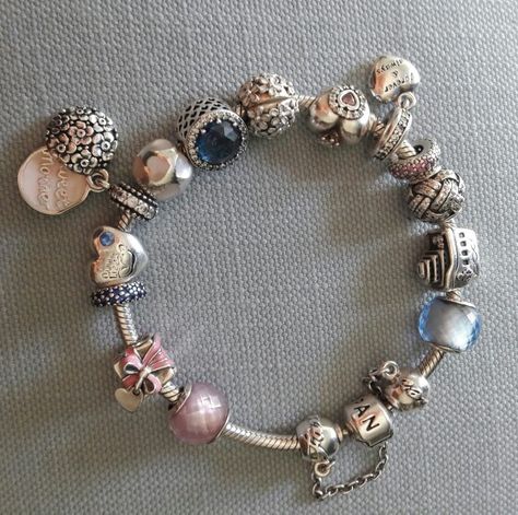 Pandora bracelet light blue and pink charms Pandora Bracelet Pink And Blue, Pandora Bracelet Blue Theme, Zarina Aesthetic, Pandora Charm Bracelet Ideas, Pandora Charms Pink, Charm Bracelet Ideas, Pink Charms, Pandora Bracelet Ideas, Pandora Bracelet Charms Ideas