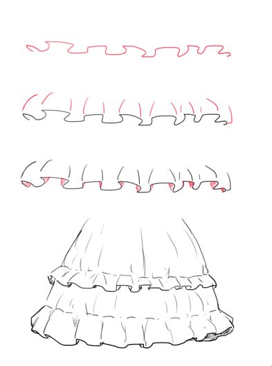 How To Draw Skirts, How To Draw A Skirt, Draw Ruffles, Drawing Skirt, Skirt Drawing, Formal Skirts, Styling Skirts, Fashion Figure Drawing, Fashion Illustrations Techniques