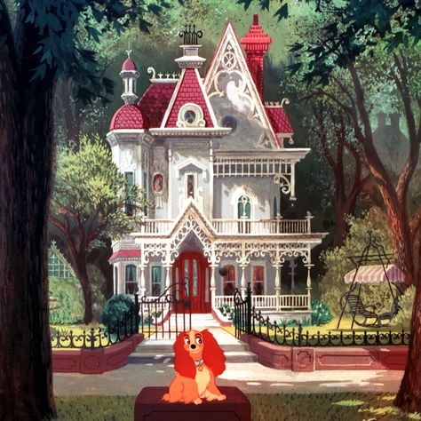 Disney Movie Houses, Lady And The Tramp House, Old Disney Aesthetic, Disney Homes, Betty Aesthetic, Ratatouille Pixar, Disney Architecture, Snoopy Aesthetic, Land Aesthetic