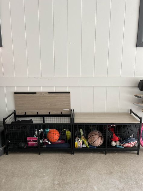 11 garage organizers that changed the way our garages functions using storage solutions for tools, paint, and sporting equipment. Garage Sporting Goods Storage, Garage Organization Ideas Sports, Garage Kids Storage, Sports Storage Ideas, Bike Organization In Garage, Garage Sports Organization, Garage Sports Equipment Storage, Sports Equipment Storage Ideas, Sport Equipment Storage