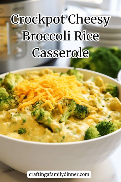 Busy Mom's CrockPot Recipe: This Crockpot broccoli rice casserole is a time-saver. Cheesy, creamy, and a hit with the whole family. Perfect for those days when you're juggling a million tasks. A guaranteed crowd-pleaser that requires minimal effort. Cheesy Broccoli Rice Recipes, Crock Pot Cheesy Chicken Broccoli Rice, Crockpot Cheesy Broccoli Rice, Crockpot Rice Dishes, Broccoli Cheddar Rice Crockpot, Cheesy Chicken Broccoli Rice Casserole Crockpot, Easy Crockpot Chicken Broccoli Rice, Crockpot Meals Rice, Crockpot Cheesy Rice And Broccoli