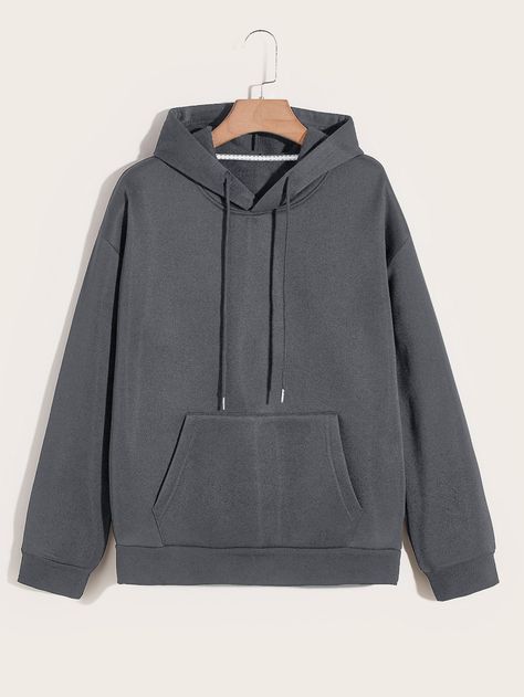 Dark Grey Casual  Long Sleeve Polyester Plain Pullovers  Slight Stretch Spring/Fall Men Hoodies & Sweatshirts Hoddies Outfits Men, Hoodie Gris, Mens Grey Hoodie, Hoddies Outfits, Dark Grey Hoodie, Gray Hoodies, Grey Hoodie Men, Solid Hoodie, Drop Shoulder Hoodie