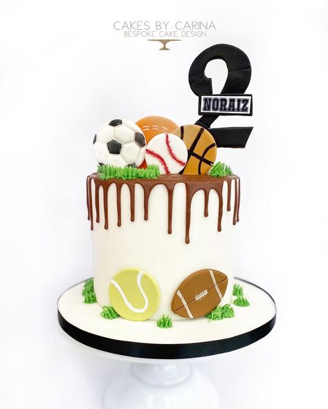 Cakes By Carina on Instagram: “A sports Ball Cake for little Noraiz’s 2nd birthday yesterday. I don’t know the original designer to credit them but this was a design…” Balls Party Theme 2nd Birthday, Multi Sports Birthday Cake, Ball Theme Cake 2nd Birthday, Born Two Ball Birthday Cake, Born 2 Ball Birthday Cake, Sport Cakes For Boys, Sports Cake Ideas, Sports Ball Cake, Leo Cake