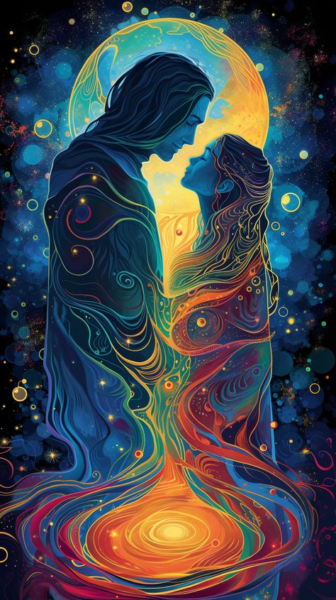 Divine Love Art, Twin Flame Art Couple, Third Party Relationship, Divine Aesthetic, Flame Illustration, Soulmate Art, Karmic Relationship, Unending Love, Twin Flame Art