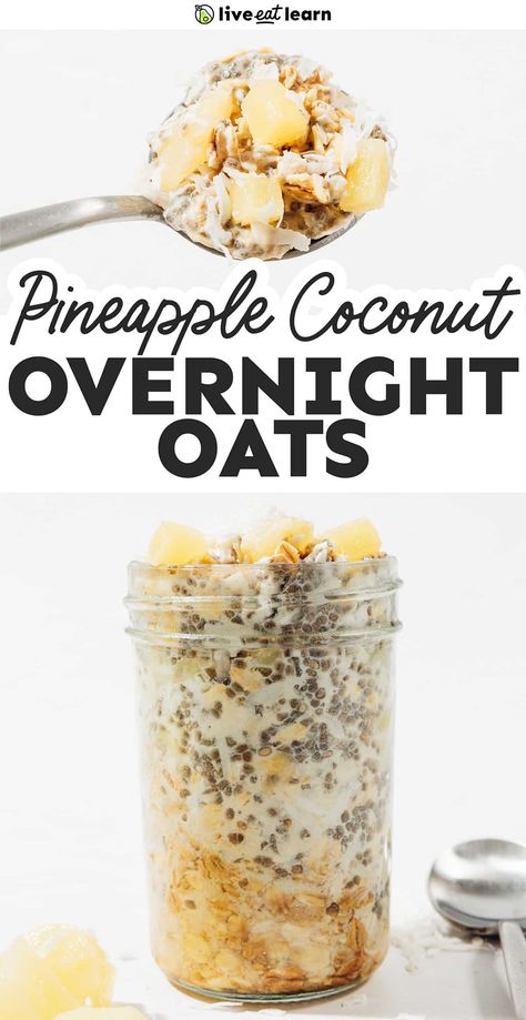 Pina Colada Overnight Oats, Pineapple Breakfast, Blueberry Overnight Oats, Oat Recipes Healthy, Vegetarian Comfort Food, Overnight Oats Recipe Healthy, High Protein Meal Prep, Easy Brunch Recipes, Dried Pineapple