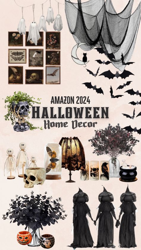 Amazon Halloween Decor Spooky Fall Aesthetic Decor, Neutral Halloween Decor Kitchen, Muted Spooky Decor, Target Halloween 2024, Moody Fall Decor, Black Cat Decor Halloween, Moody Home Decor, World Market, Halloween Home Decor