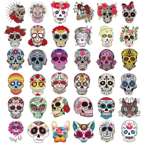 Ooopsiun Day of the Dead Sugar Skull Tattoos for Kids - 40 Sheets Skull Halloween Tattoos Stickers for Kids Boys Grils Mexican Halloween Party Favor Supplies Dia De Los Muertos Tattoo Ideas Small, Small Sugar Skull Tattoo, Day Of The Dead Tattoos, Sugar Skull Images, Mexican Skull Tattoos, Day Of The Dead Tattoo, Candy Skull Tattoo, Couple Tat, Mexican Halloween