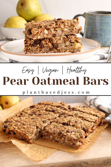 Pear Recipes Healthy, Pear Filling, Oatmeal Breakfast Bars Healthy, Oatmeal Raisin Bars, Raisin Bars, Oatmeal Bars Healthy, Healthier Baking, Breakfast Bars Healthy, Oatmeal Breakfast Bars