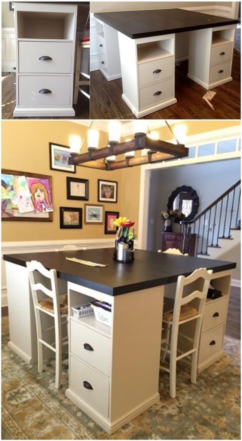 Diy Desk Organization, Craft Room Tables, Diy Home Decor For Apartments, Craft Table Diy, Desk Diy, Bedroom Organization, Decor Ikea, Diy Ikea Hacks, Diy Ikea