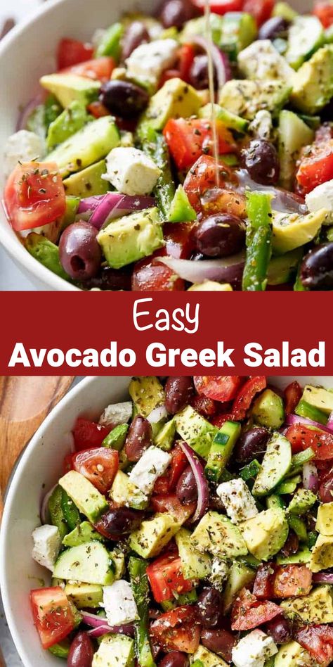 Easy Avocado Greek Salad Recipe - CUCINA DE YUNG Sprinkle Cookies Recipe, Greek Salad Recipe, Greek Salad Dressing, Greek Salad Recipes, Best Salad Recipes, Winter Soups, Best Food Ever, Food Blogs, Greek Salad