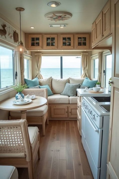 Small Rv Interior Design, Living Full Time In An Rv, Cute Trailer Homes, Camper Bunkhouse Remodel, Old Rv Remodel, Small Camper Hacks, Older 5th Wheel Camper Remodel, Motor Home Remodel, Luxury Rv Interior