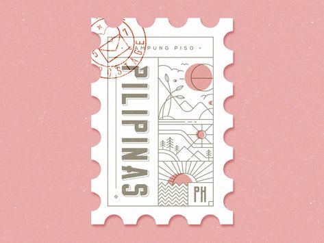 Postage Illustration Travel Illustration Design, Philippines Illustration, Stamp Design Ideas, Poster Card Design, Stamp Card Design, Postcard Design Inspiration, Travel Graphic Design, Stamp Illustration, Illustration Design Graphique