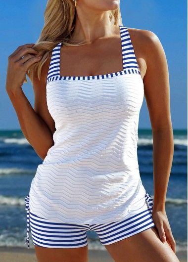 Rotita.com - USD $35.98 Modlily Swimwear, White Tankini, Blue Tankini, Beach Bridesmaid Dresses, Striped Tankini, Plaid Outfits, Plus Size Swim, Bra Types, Black Swimwear