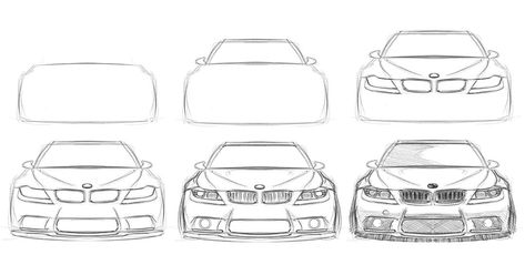 Simple Cars Drawing, Bmw Sketch Drawing, Drawing Ideas Easy Car, Cars For Drawing, Easy Cars Drawing, Bmw Drawing Easy, Back Of Car Drawing, Bmw M5 Drawing, Easy Car Sketch