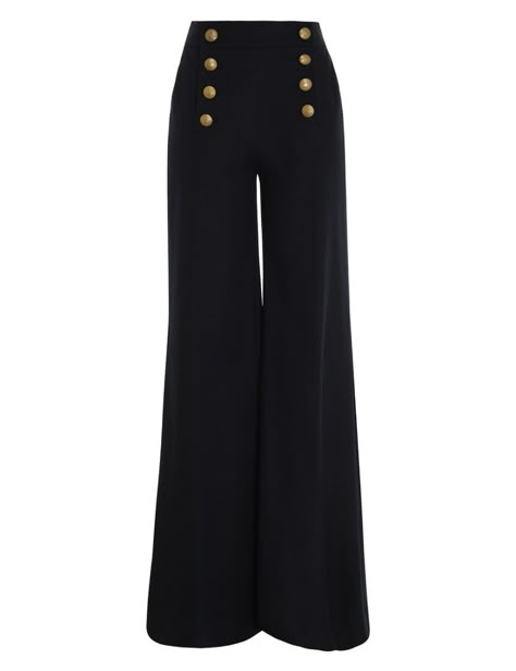 The Celestial Sailor Pant in Navy from our Fall 2022 Collection, Stargazer. A high waisted, wide leg pant featuring zodiac inspired buttons, finished with a zip closure and welt pockets. High Waisted Sailor Pants, Sailor Pants Women, Celestial Pants, Rapunzel Clothes, Sailor Pants Outfit, Sailor Outfit For Women, Wide Leg Pants High Waisted, Sailor Outfit, Wide Leg Pants Outfit