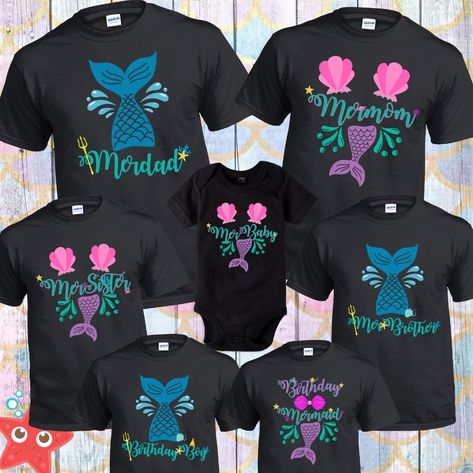 Mermaid Shirts, Mermaid Baby Shower Theme, Birthday Family Shirts, Mermaid Tshirt, Baby Shower Shirts, My Little Pony Birthday Party, Little Pony Birthday Party, Mermaid Theme Party, Sea Birthday Party