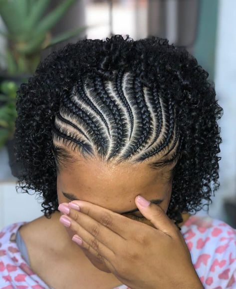 Half Cornrows Half Curls Natural Hair, Hair Braid For Short Hair, Half Cornrows Natural Hair, Half Cornrow Half Curly Hair, Simple Black Hairstyles Braids, Braids For Natural Hair Black Women, Half Head Cornrows, Simple Cornrow Hairstyles, Simple Cornrow Ideas