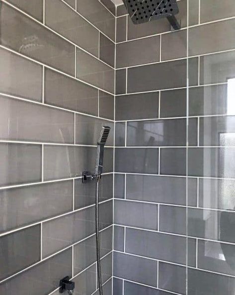 Top 60 Best Grey Bathroom Tile Ideas - Neutral Interior Designs Grey Subway Tile Shower Ideas, Grey Shower Tile Ideas, Grey Subway Tile Bathroom, Grey Bathroom Tile Ideas, Grey Bathroom Tile, Shower Redo, Neutral Bathroom Tile, Guest Ensuite, Gray Shower Tile